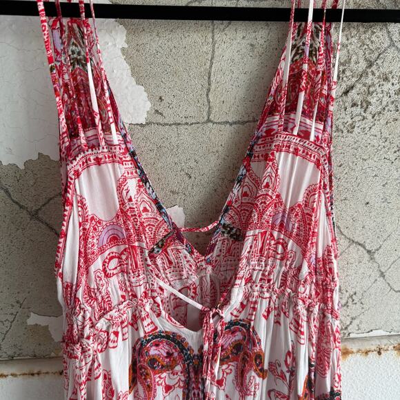 NWT Free People Boho Elephant Print Babydoll Mini Dress Red and White S - Picture 8 of 11